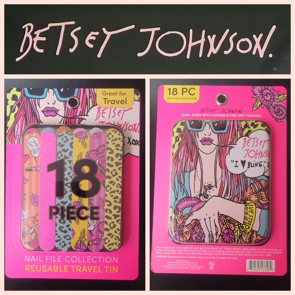 Betsey Johnson 18 Piece Nail File Collection Reusable Pop Art Travel Tin NIP